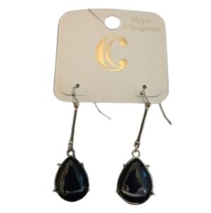 Elegant Black & Silver Teardrop Pierced Earrings